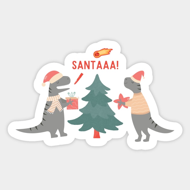 Dinosaur Santa Christmas Sticker by The WYLD Tribe